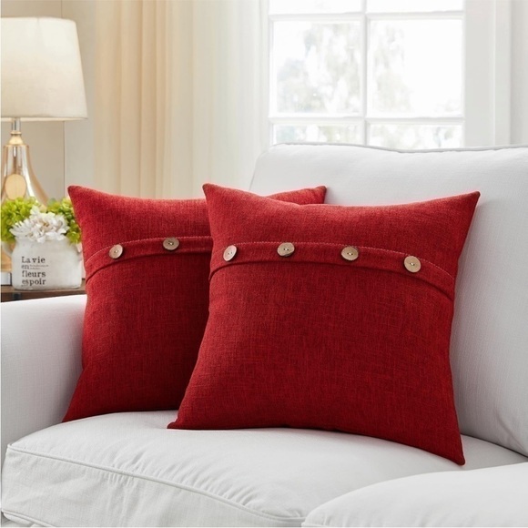 Farmhouse Mid Century Modern Bohemian Decorative Red Linen Pillow Case Cover